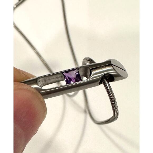 NWOT Humphrey Modern Stainless Steel Amethyst Necklace - Picture 4 of 5
